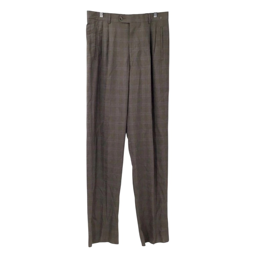 New Bachrach Italy Mens 34 Plaid 100%‎ Wool Dress Pants Slacks Unhemmed